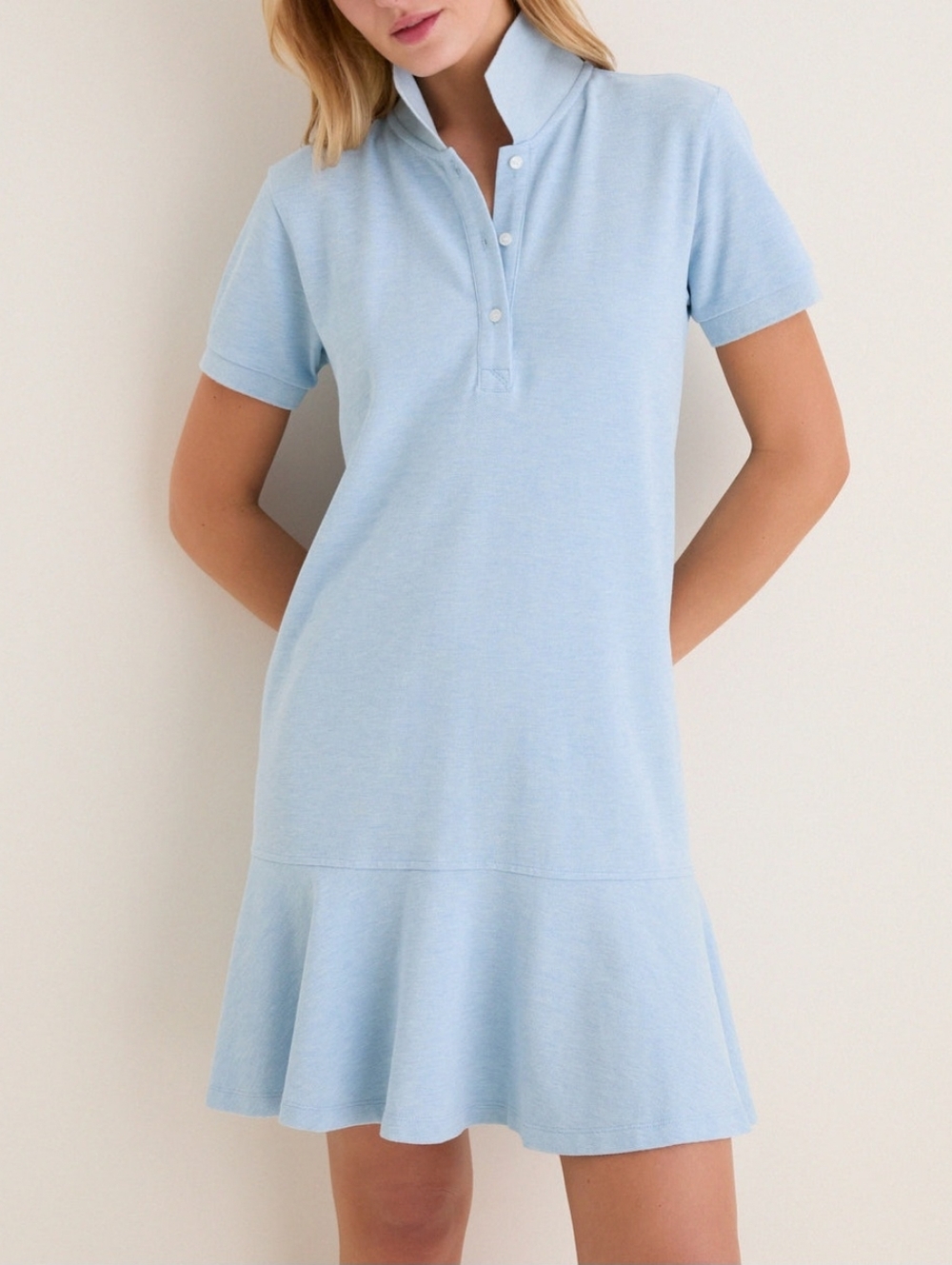 Tuckernuck Dress May Polo Light Blue Pique Ruffle Hem Mini Size M - Picture 4 of 16